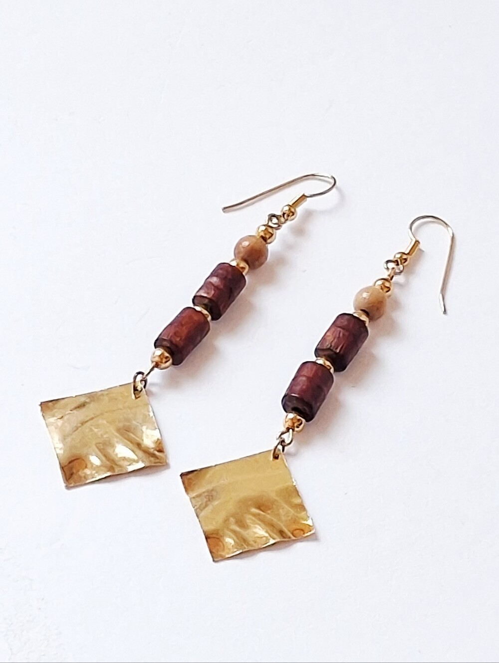 Boho Long Stacked Wooden Dangle Earrings